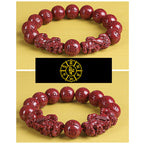 Fortune Jewel Natural Double PiXiu Cinnabar Om Mani Padme Hum Wealth Luck Bead Bracelet
