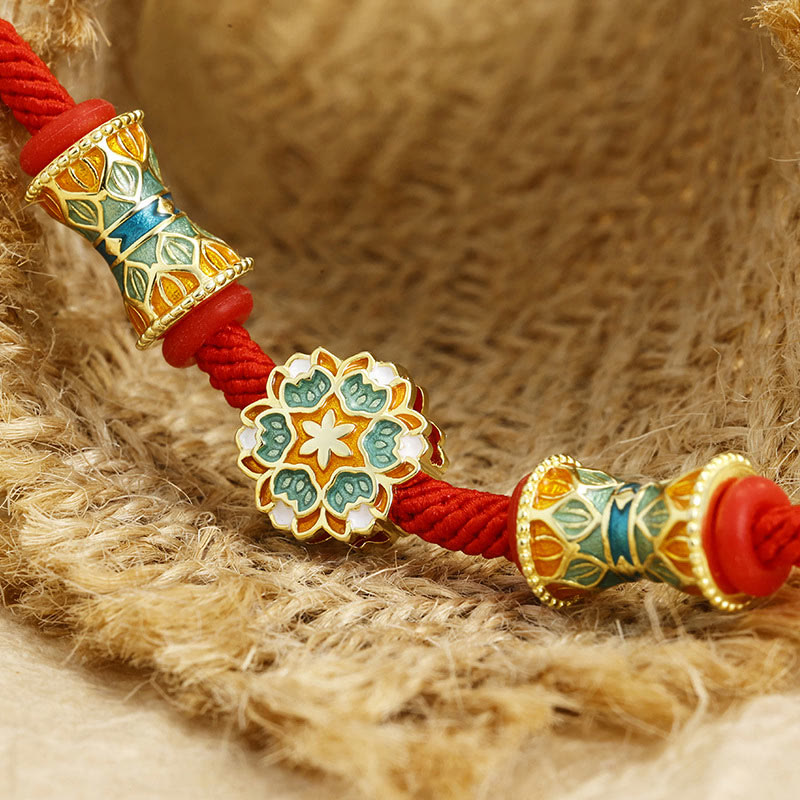 Fortune Jewel Dunhuang 925 Sterling Silver Lotus Drum New Beginning Red Rope Bracelet