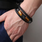 Fortune Jewel Tiger Eye Power Magnetic Buckle Multilayered Leather Bracelet