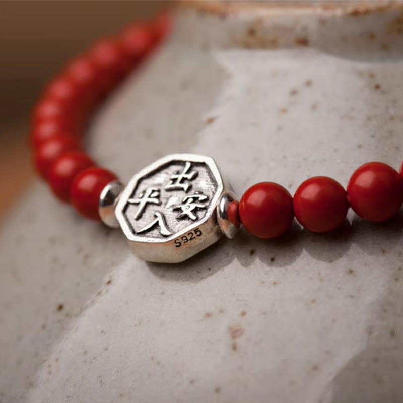 Fortune Jewel 925 Sterling Silver Yin Yang Bagua Symbol Cinnabar String Concentration Bracelet