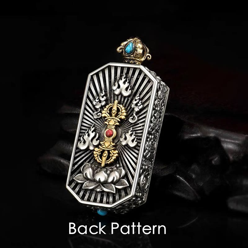 Fortune Jewel Tibetan Om Mani Padme Hum Carved Dorje Vajra Rotatable Lotus Pattern Purity Rope Necklace Pendant