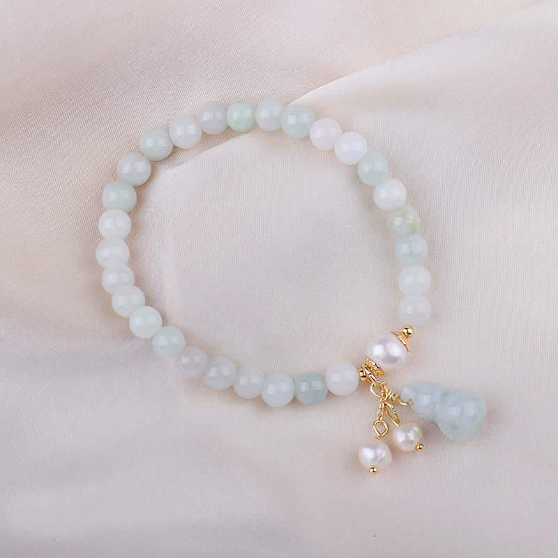 Fortune Jewel Natural Jade Pearl Gourd Prosperity Luck Bracelet
