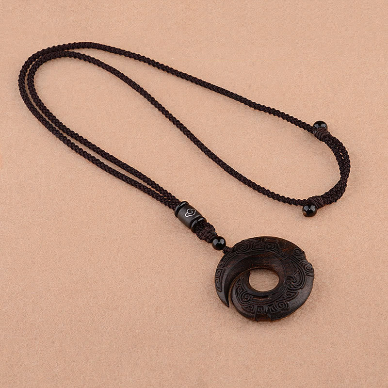 Fortune Jewel Small Leaf Red Sandalwood Ebony Wood One's Luck Improves Design Patern Protection Necklace Pendant