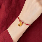 Fortune Jewel Handmade Fu Character Charm Luck Happiness Bell Red Rope Bracelet