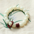 Fortune Jewel Natural Bodhi Seed Cinnabar Dancing Lion Charm Wisdom Harmony Wrist Mala