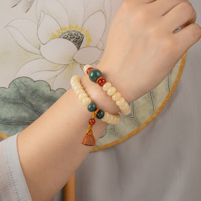 Fortune Jewel Bodhi Seed Lotus Pod Charm Peace Double Wrap Bracelet