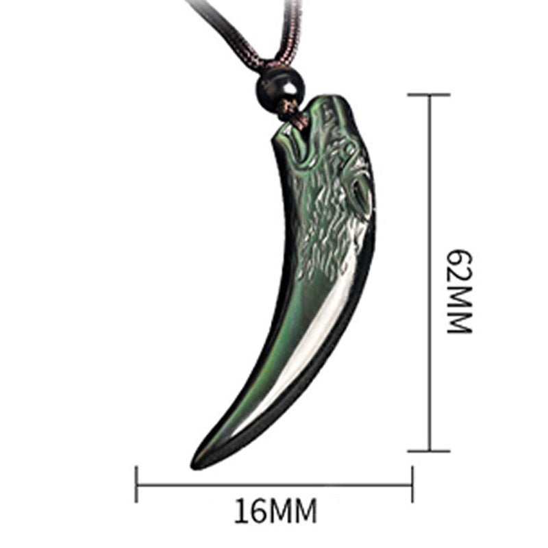 Fortune Jewel Natural Black Obsidian Ice Obsidian Rainbow Obsidian Wolf Tooth Pattern Strength Necklace Pendant
