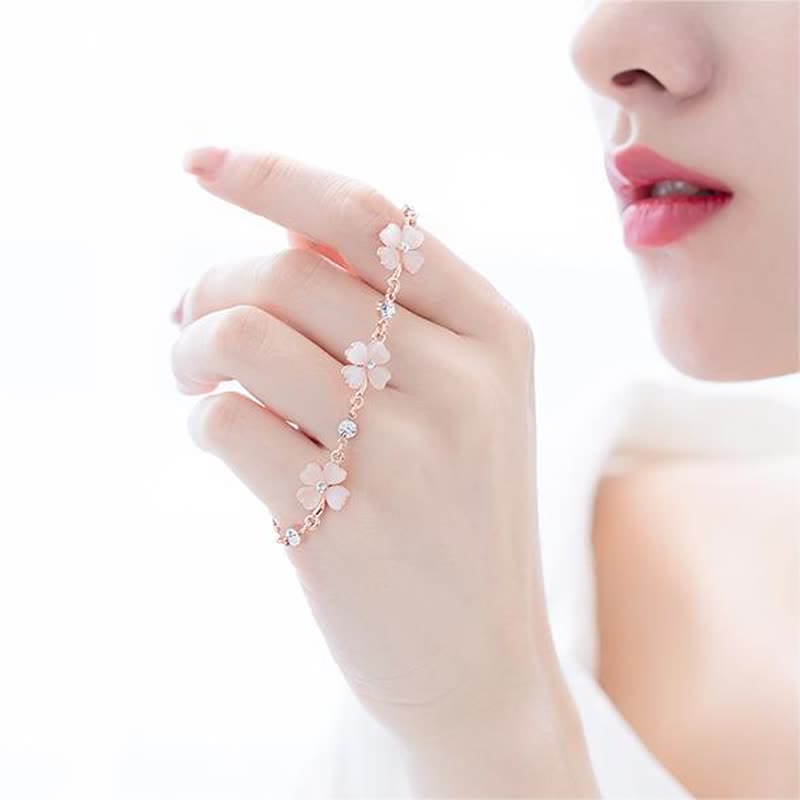 Fortune Jewel Pink Crystal Four Leaf Clover Love Chain Bracelet