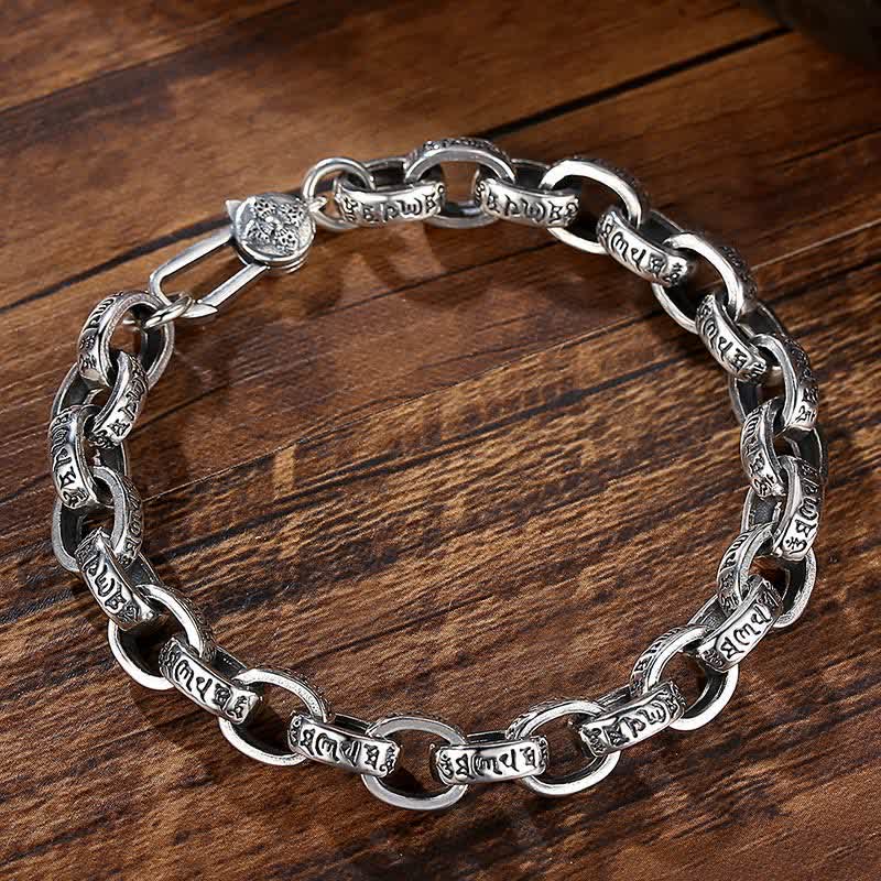 Fortune Jewel 925 Sterling Silver Om Mani Padme Hum Engraved Peace Bracelet Bangle
