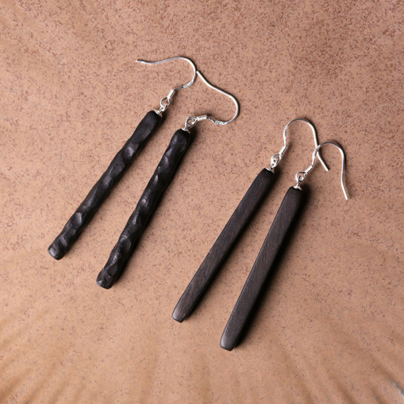 Fortune Jewel 925 Sterling Silver Ebony Wood Texture Balance Peace Drop Dangle Earrings