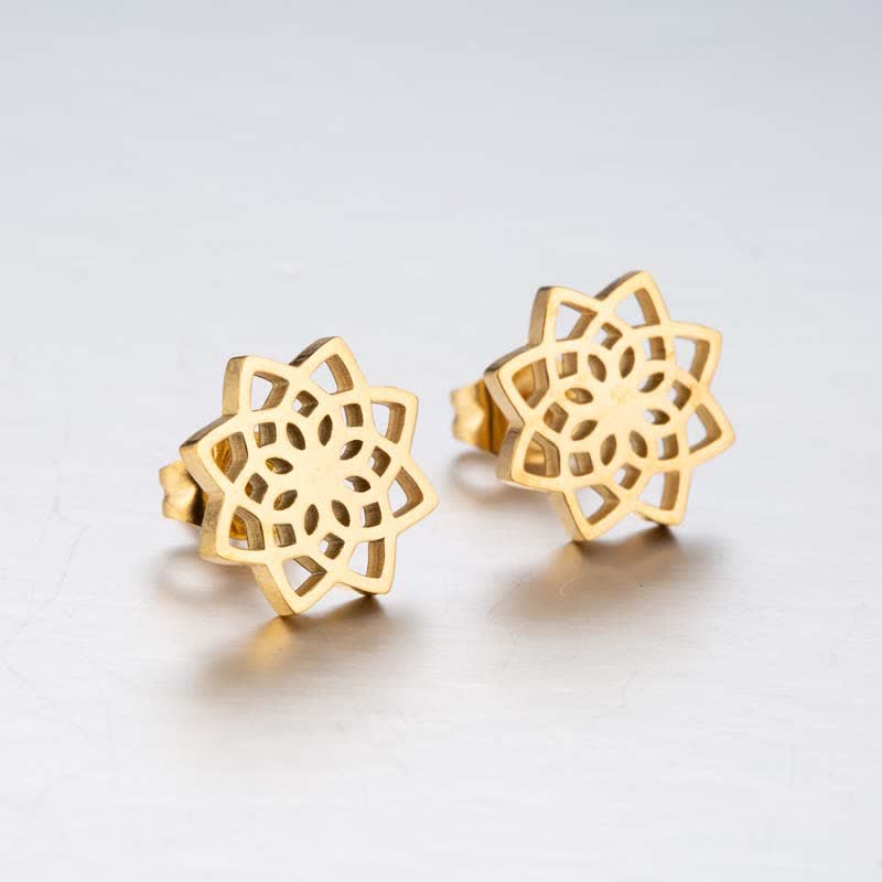 Fortune Jewel Tibetan Lotus Pattern New Beginning Stud Earrings