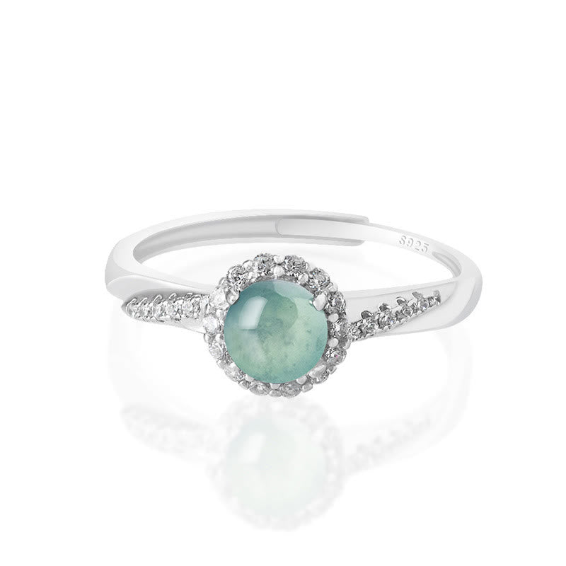 Fortune Jewel 925 Sterling Silver Round Jade Luck Prosperity Adjustable Ring