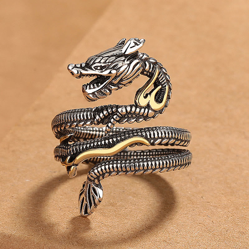 Fortune Jewel Vintage Dragon Pattern Copper Strength Ring