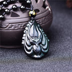 Fortune Jewel Natural Rainbow Obsidian Nine Tailed Fox Inner Peace Necklace Beaded String Pendant