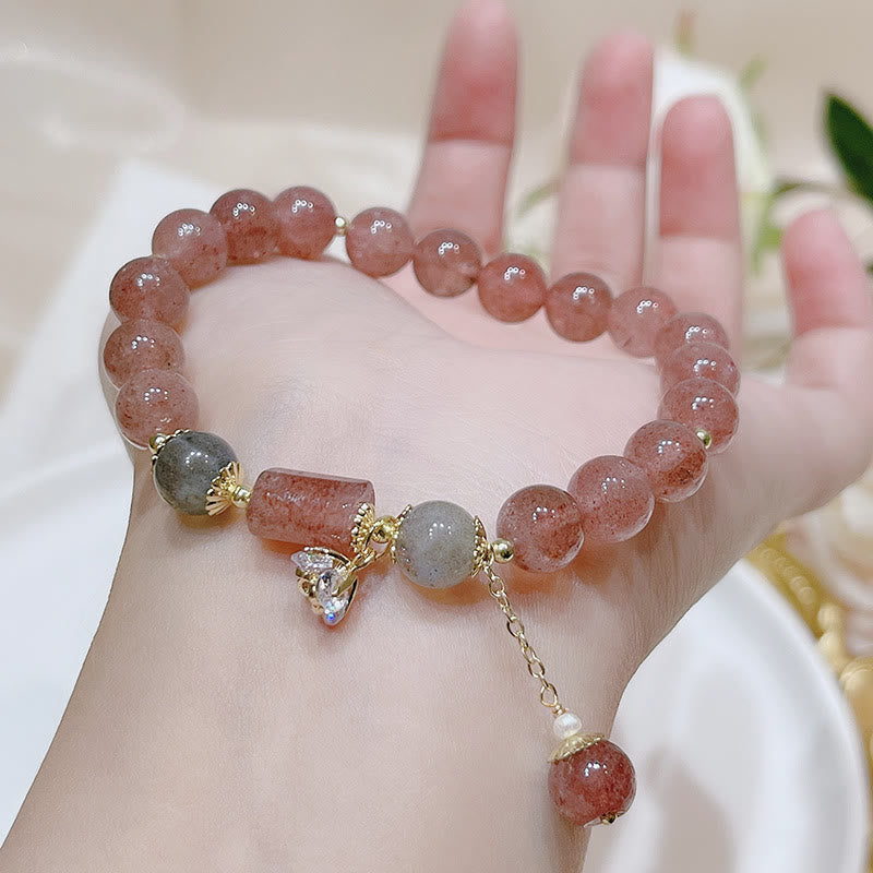 Fortune Jewel Natural Strawberry Quartz Moonstone Love Bracelet