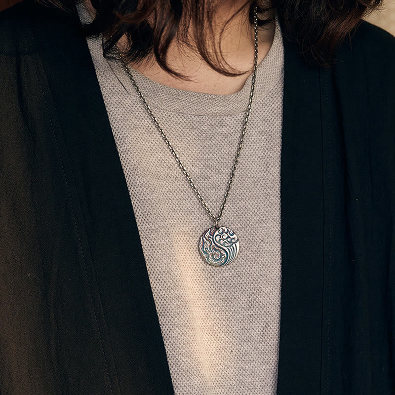 Fortune Jewel 990 Sterling Silver Yin Yang Water and Fire Balance Necklace Pendant Fortune Jewel