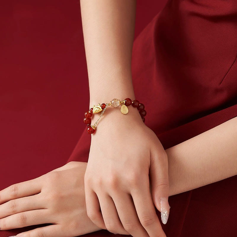 Fortune Jewel Year of the Dragon Dumpling Natural Red Agate Garnet Hetian Jade Fu Character Luck Success Bracelet