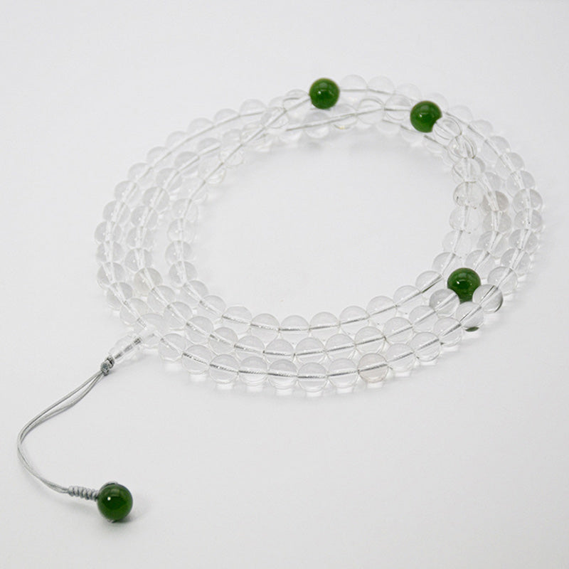 Fortune Jewel 108 Beads White Crystal Jade Meditation Bracelet Mala