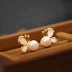 Fortune Jewel 925 Sterling Silver Posts 18K Gold Plated Copper Natural Pearl Butterfly Zircon Healing Stud Earrings