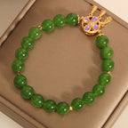 Fortune Jewel Green Jade Dreamcatcher Four Leaf Clover Luck Bracelet