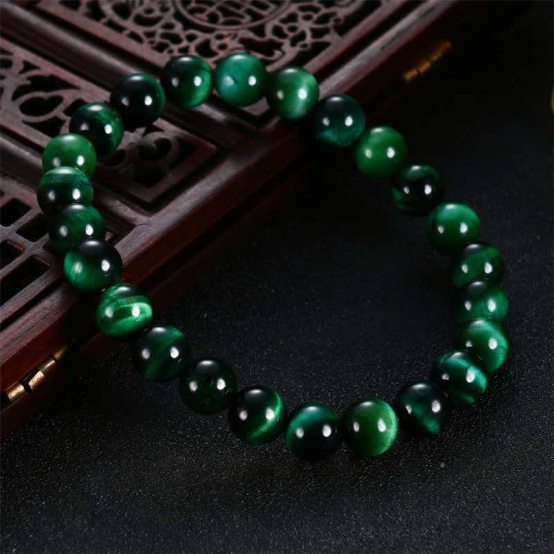 Fortune Jewel Natural Green Tiger Eye Strength Bracelet