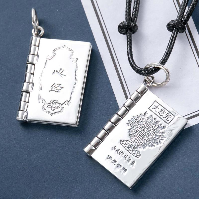 Fortune Jewel 990 Sterling Silver Heart Sutra Great Compassion Shurangama Mantra Lotus Vajra Peace Necklace Pendant Fortune Jewel