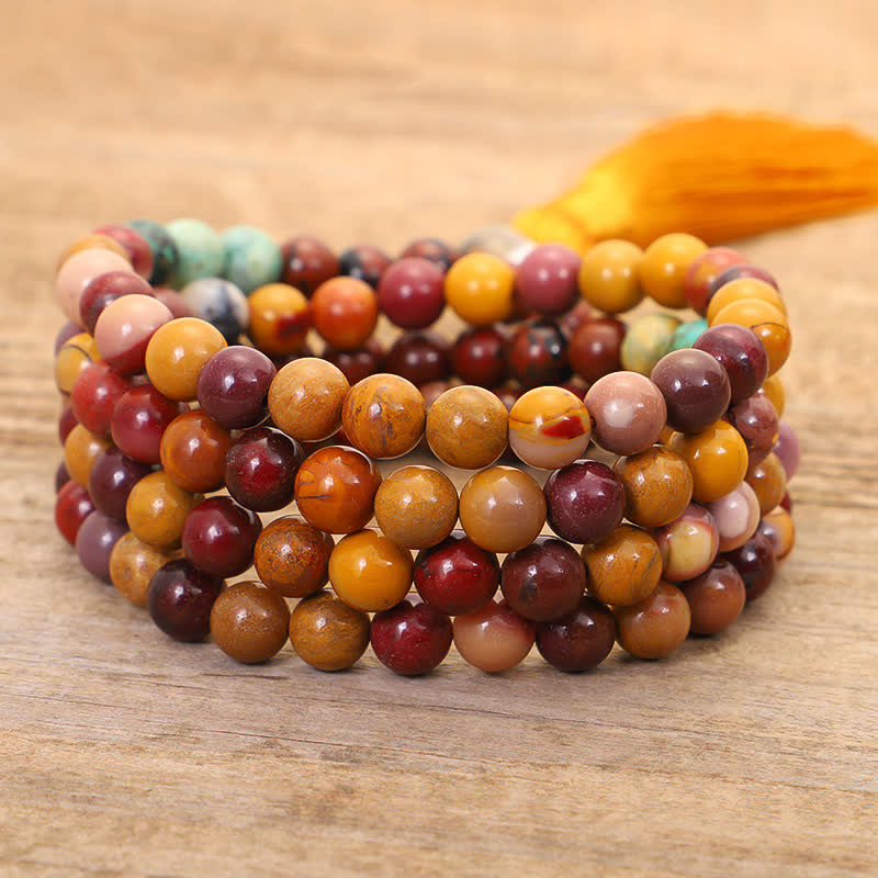 Fortune Jewel 108 Mala Beads Mookaite Emotional Growth Bracelet Tassel Necklace Pendant