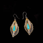 Fortune Jewel 925 Sterling Silver Turquoise Bodhi Leaf Pattern Protection Drop Dangle Earrings