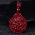 Fortune Jewel Year of the Dragon Natural Cinnabar Dragon Protection Necklace Pendant