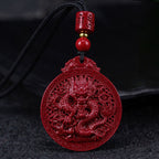 Fortune Jewel Year of the Dragon Natural Cinnabar Dragon Protection Necklace Pendant