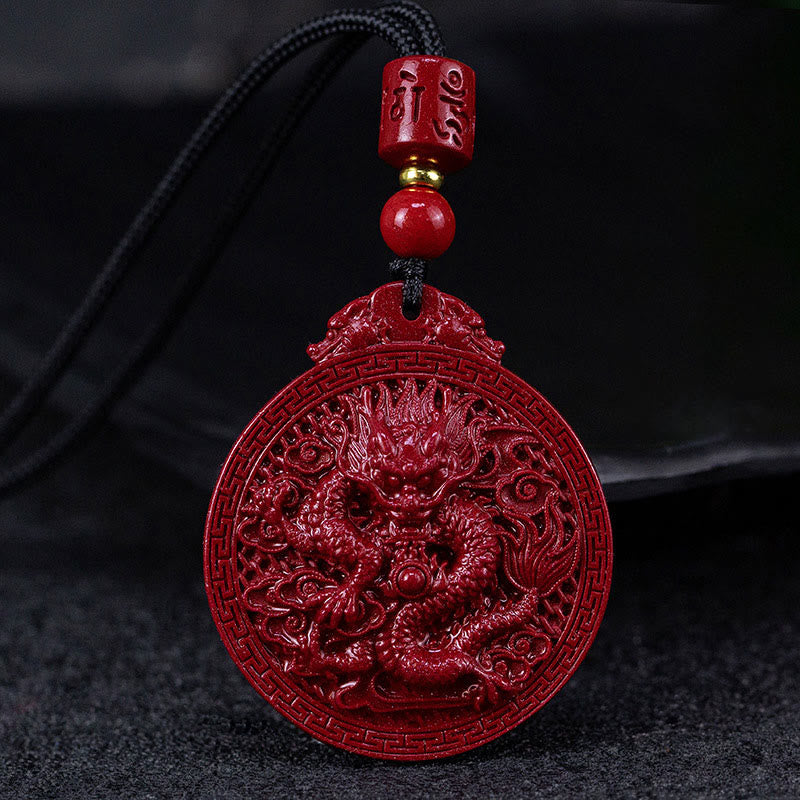 Fortune Jewel Year of the Dragon Natural Cinnabar Dragon Protection Necklace Pendant
