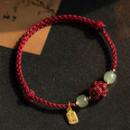 Fortune Jewel Natural Cinnabar Chinese Zodiac Hetian Jade Fu Character Luck Rope Bracelet