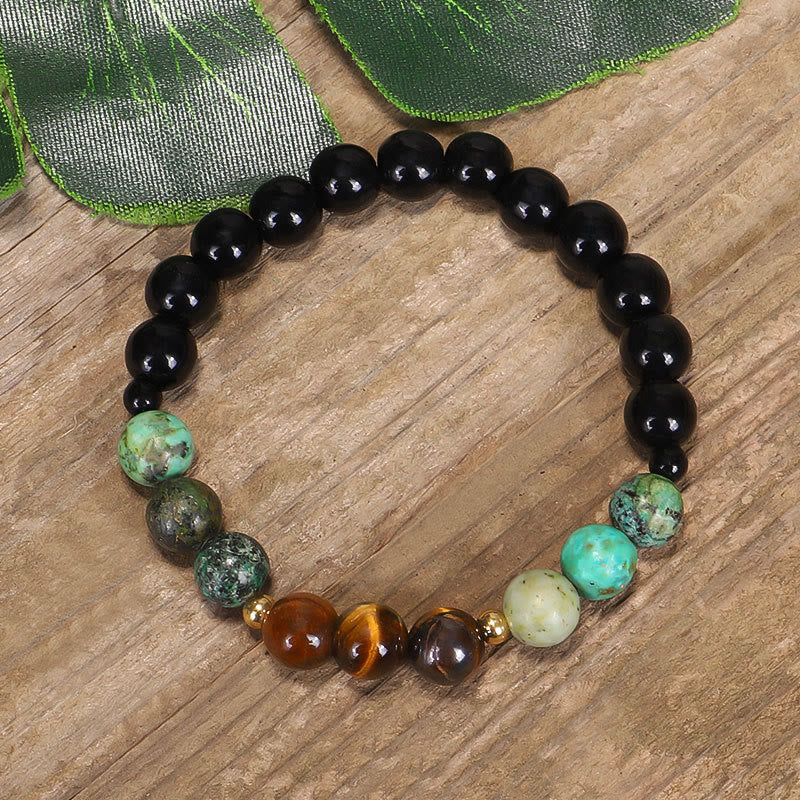 Fortune Jewel 108 Mala Beads Natural Stone Tiger Eye Turquoise Protection Strength Bracelet Necklace