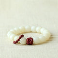 Fortune Jewel Natural Bodhi Seed Cinnabar Dancing Lion Charm Wisdom Harmony Wrist Mala