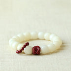 Fortune Jewel Natural Bodhi Seed Cinnabar Dancing Lion Charm Wisdom Harmony Wrist Mala