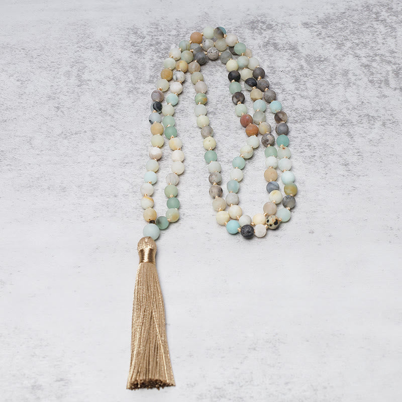 Fortune Jewel 108 Amazonite Beads Tassel Mala Bracelet