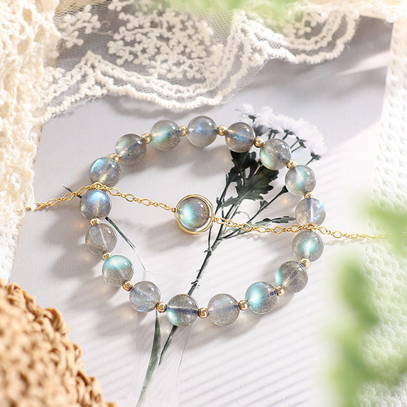 Fortune Jewel 14k Gold Plated Natural Moonstone Healing Love Bracelet