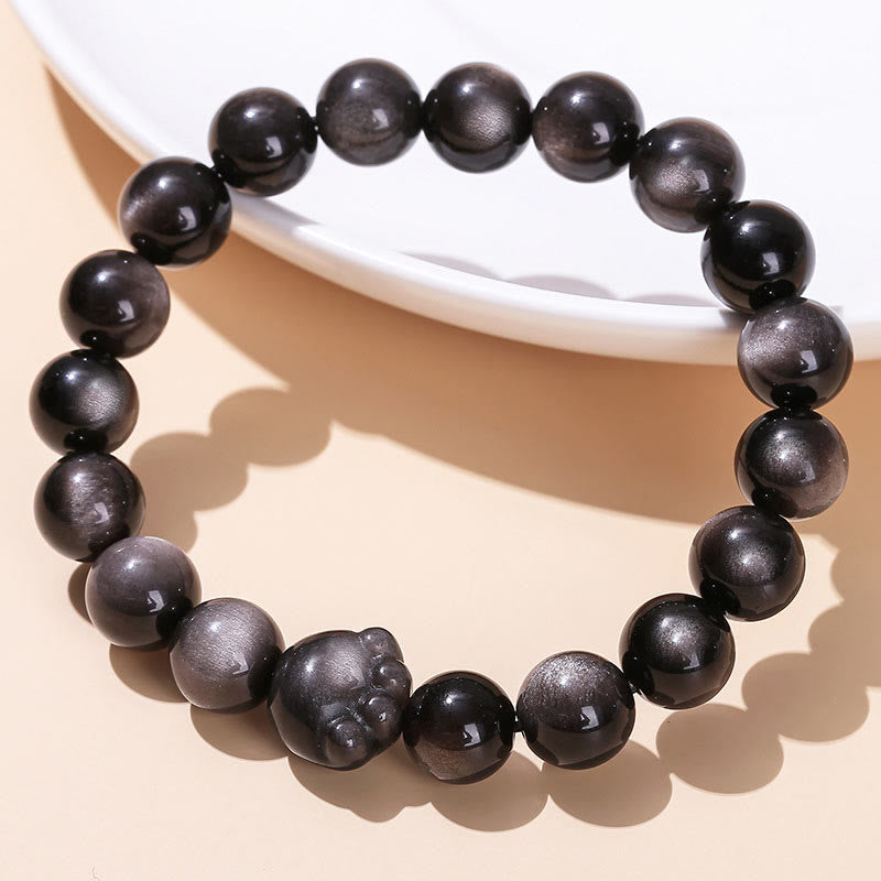 Fortune Jewel Natural Gold Sheen Obsidian Silver Sheen Obsidian Cute Cat Paw Claw Wealth Bracelet