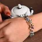Fortune Jewel Green Aventurine Garnet Bead Flower Petal Luck Bracelet