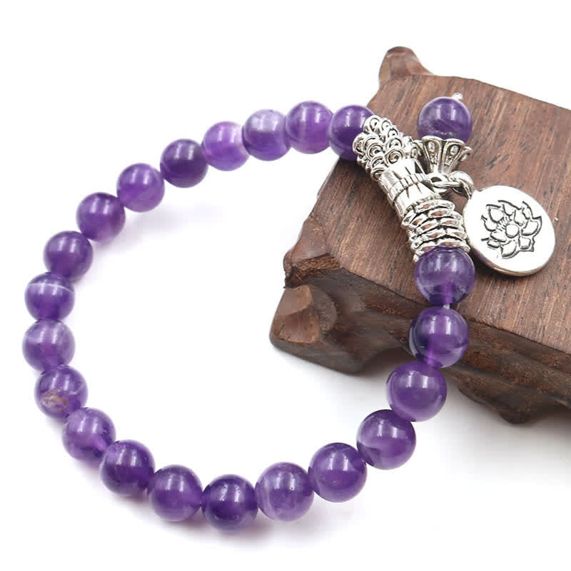 Fortune Jewel Amethyst Crystal Lotus Healing Balance Bracelet