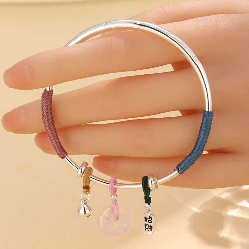 Fortune Jewel Pink Crystal Peace Buckle Lucky Flower Love Bracelet Bangle