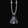 Fortune Jewel Natural Silver Sheen Obsidian Laughing Buddha Protection Necklace Pendant