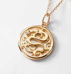 Buddha Stones 925 Sterling Silver Tridacna Stone Year of the Dragon Fu Character Luck Strength Necklace Pendant