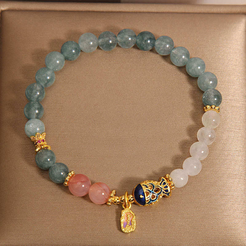 Fortune Jewel Jade Yanyuan Agate White Jade Koi Fish Scripture Charm Luck Bracelet