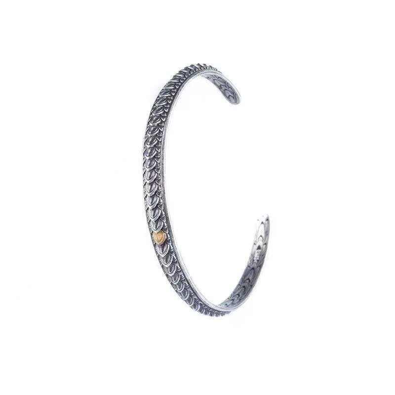 Fortune Jewel Vintage Dragon Scales Pattern Luck Wealth Cuff Bracelet Bangle