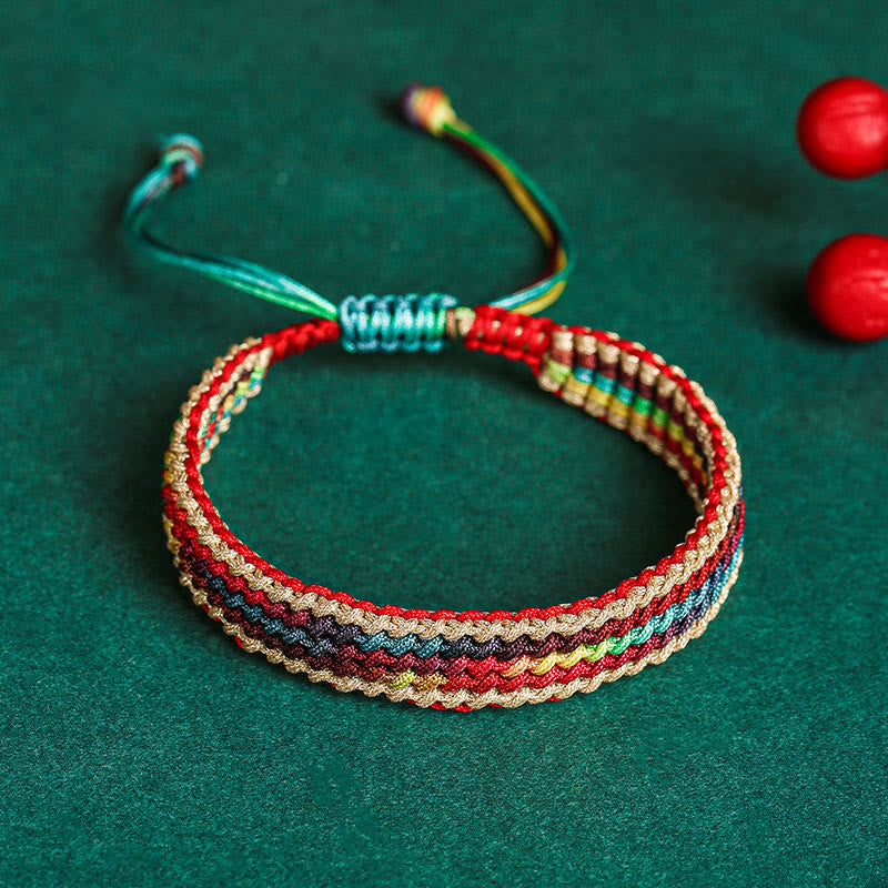 Fortune Jewel Tibet Handmade Rainbow Multicolored Protection Braided String Bracelet