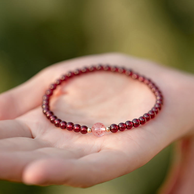 Fortune Jewel Natural Garnet Strawberry Quartz Calm Bracelet
