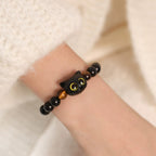 Fortune Jewel Cute Ebony Wood Cat Head Pattern Peace Bracelet