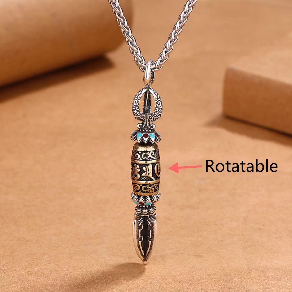 Fortune Jewel Tibetan Om Mani Padme Hum Protection Wealth Rotatable Necklace Pendant