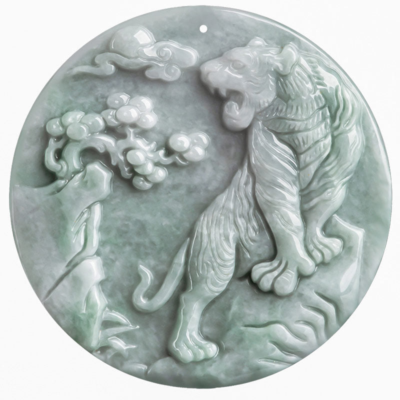 Fortune Jewel Chinese Zodiac Tiger Jade Protection Necklace String Pendant